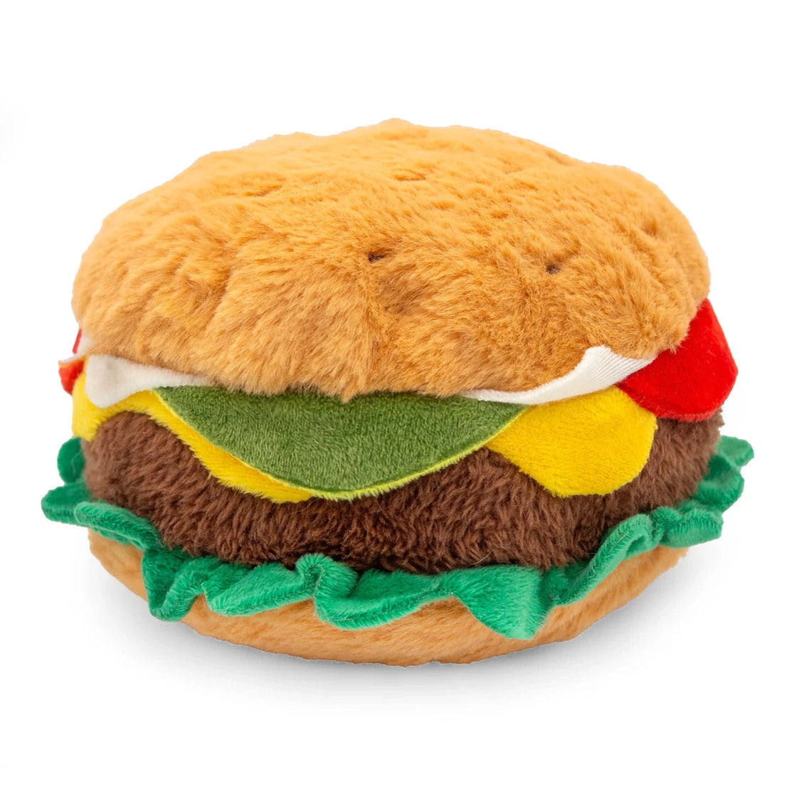 ThoozyPet cheeseburger dog toy plush with colorful layers for interactive playtime