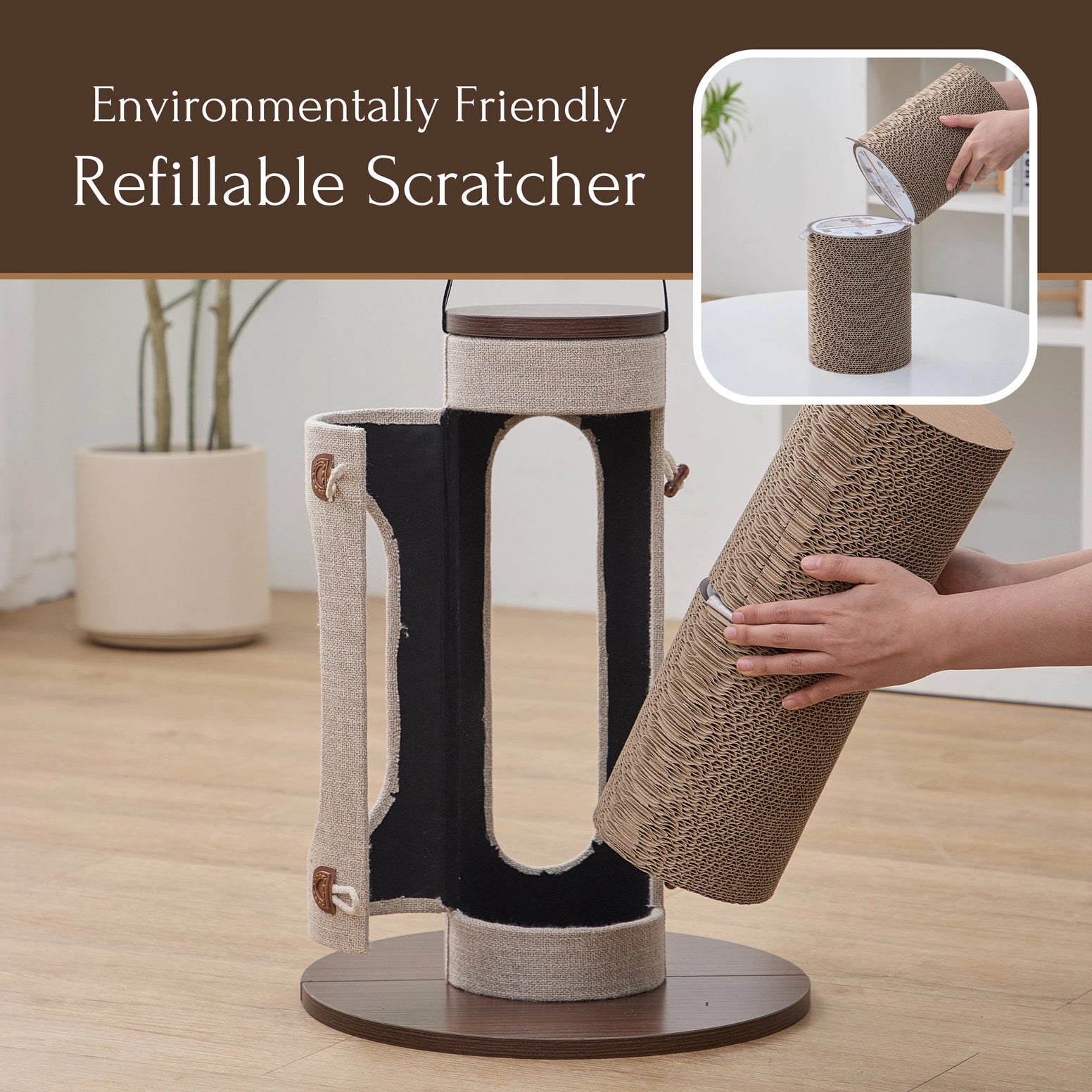 PetPals Group corrugated cardboard cat scratch post designed for environmentally friendly scratching