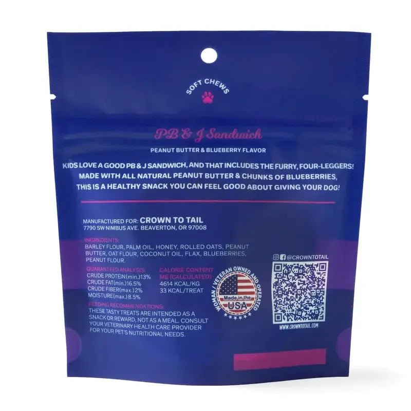 Crown to Tail PB & J Sandwich Soft Chew Dog Treats - Talis Us