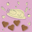 Darford soft baked duck dog treats shaped like hearts on a playful background