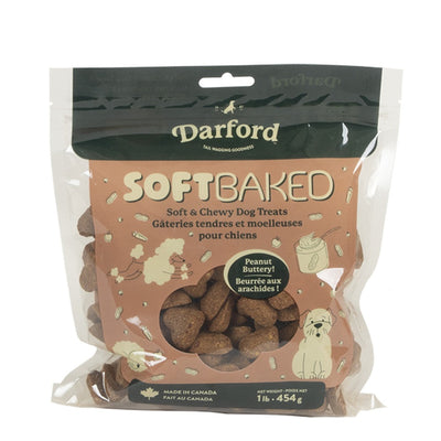 Darford soft baked peanut butter dog treats in a resealable bag, ideal for training and rewarding dogs