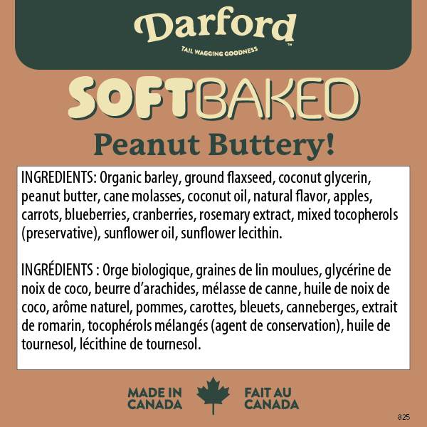 Darford soft baked peanut butter dog treats made with organic ingredients for healthy snacking