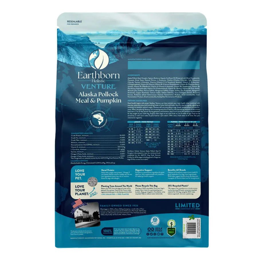 Earthborn Holistic Venture Limited Ingredient Alaska Pollock Meal & Pumpkin Grain - Free Dry Dog Food - Talis Us