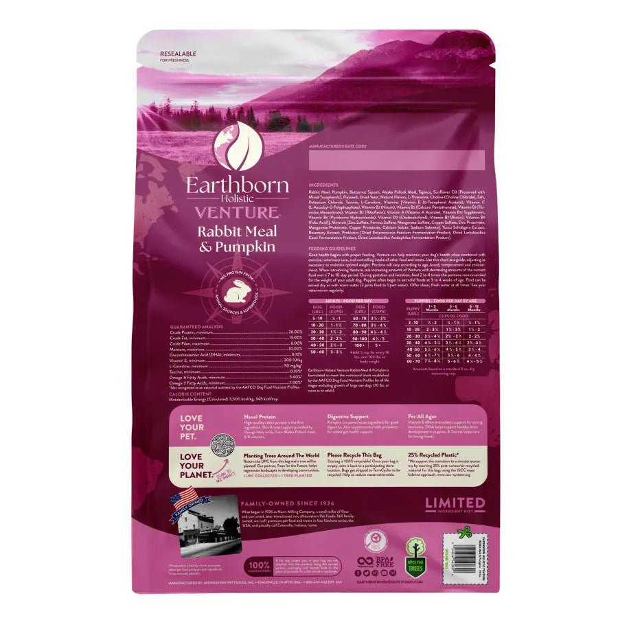 Earthborn Holistic Venture Limited Ingredient Grain - Free Rabbit Meal & Pumpkin Dry Dog Food - Talis Us