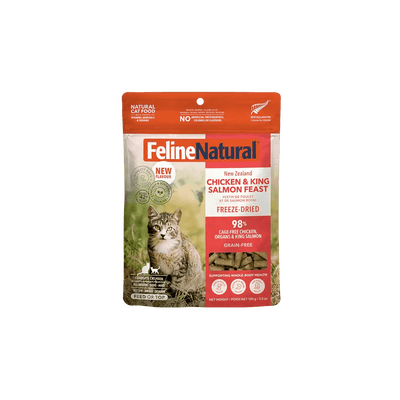 Feline Natural freeze-dried chicken and salmon cat food with premium ingredients for optimal feline nutrition