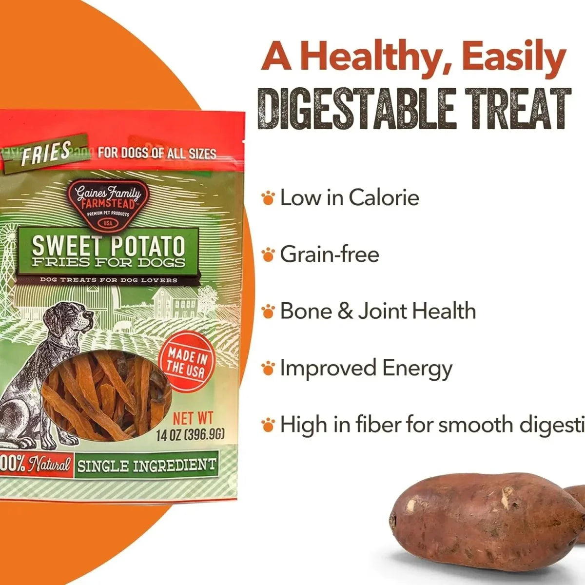 Gaines Family Farmstead Jumbo Sweet Potato Fries Grain - Free Dog Treats - Talis Us