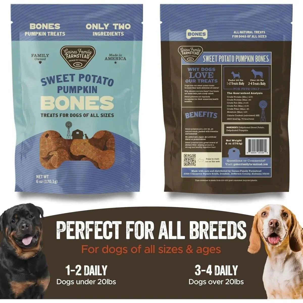 Gaines Family Farmstead Sweet Potato Pumpkin Bones Dog Treats - Talis Us