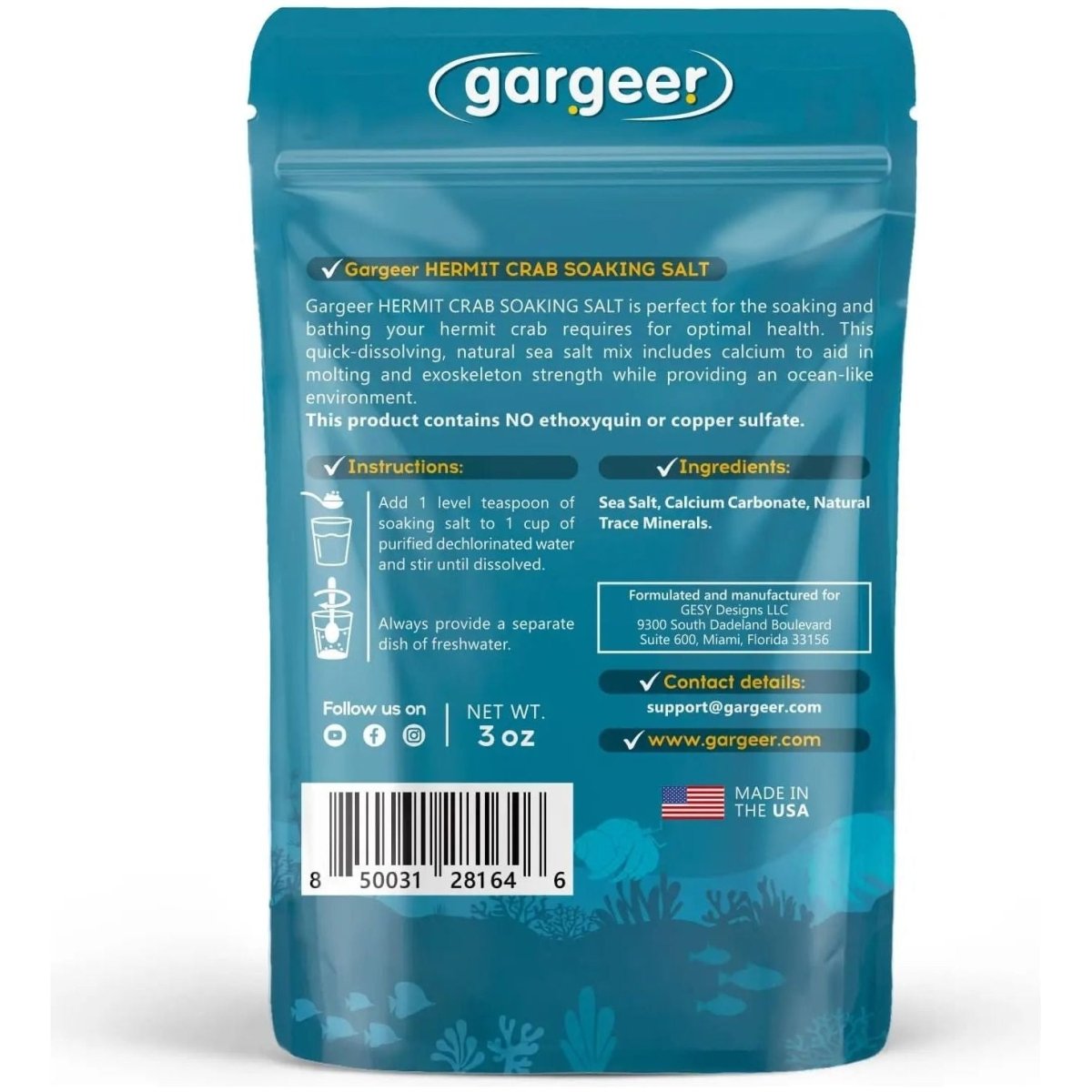 Gargeer Soaking Salt Hermit Crab Supplement 3 oz - Talis Us
