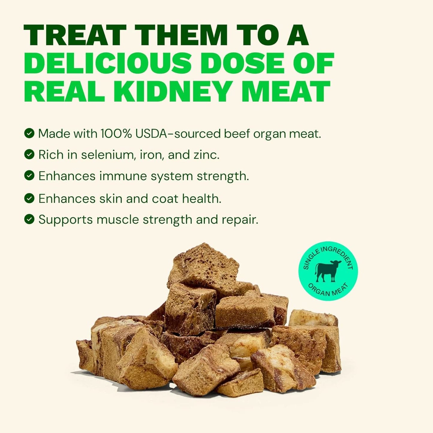 Get Joy beef kidney freeze dried dog treats made from 100% USDA-sourced beef for healthy dogs