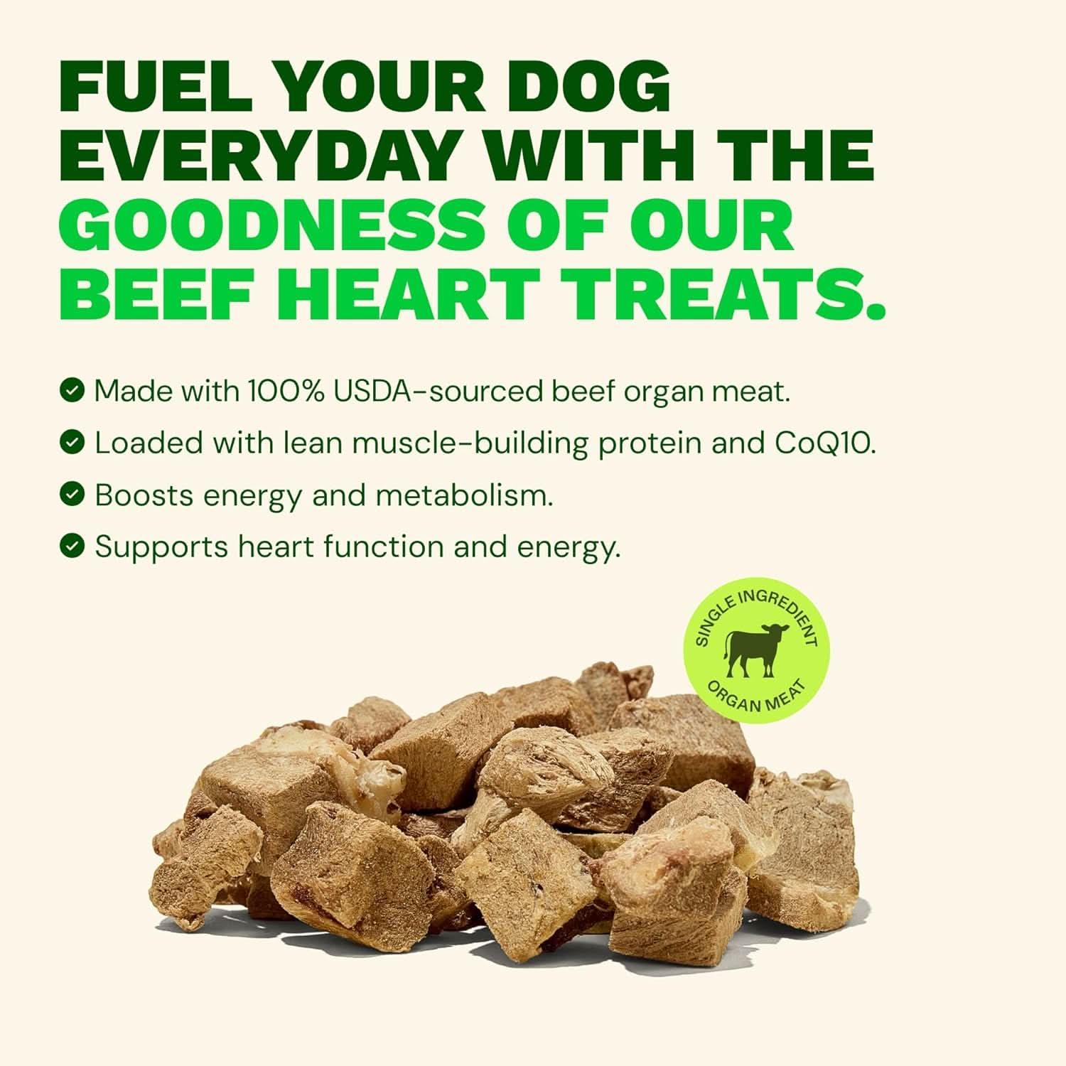 Get Joy freeze dried beef heart dog treats packed with protein and essential nutrients for dog health
