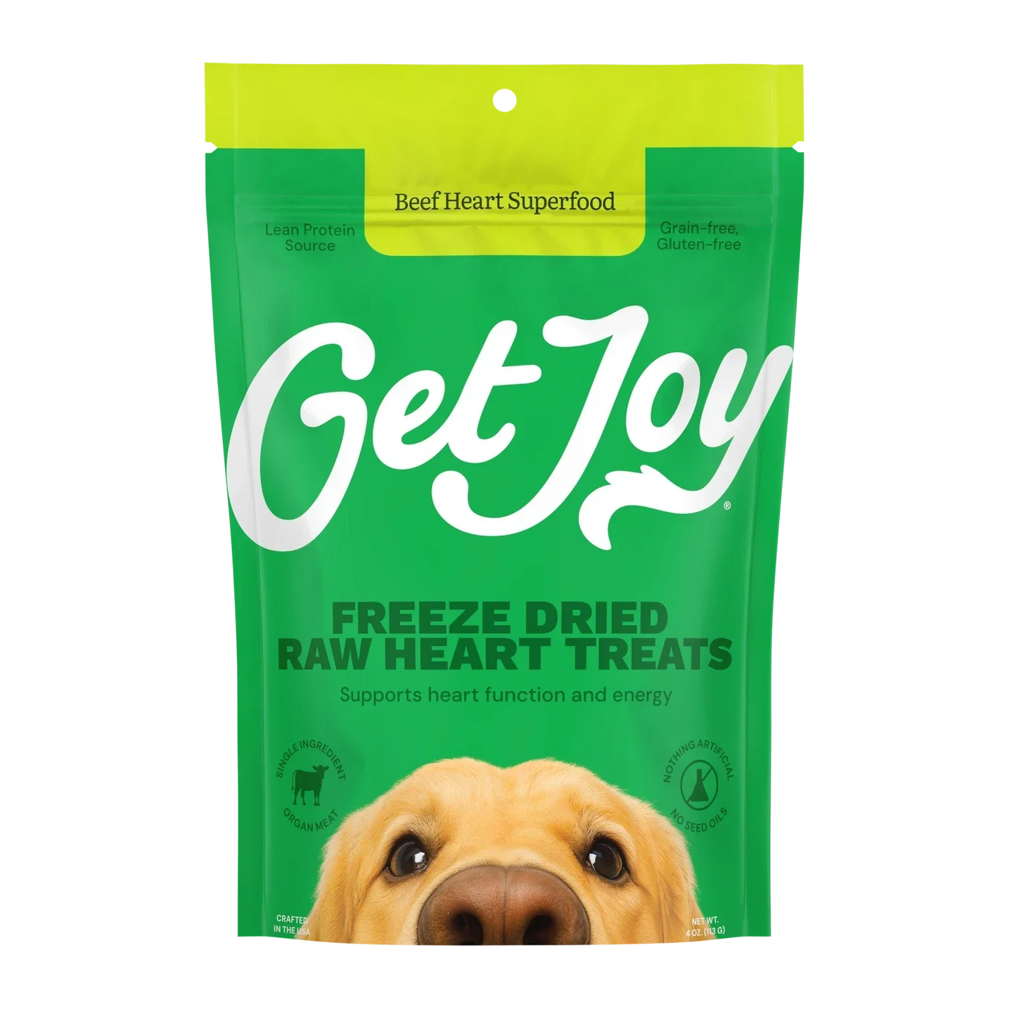Get Joy freeze dried beef heart dog treats support heart health with protein-rich ingredients
