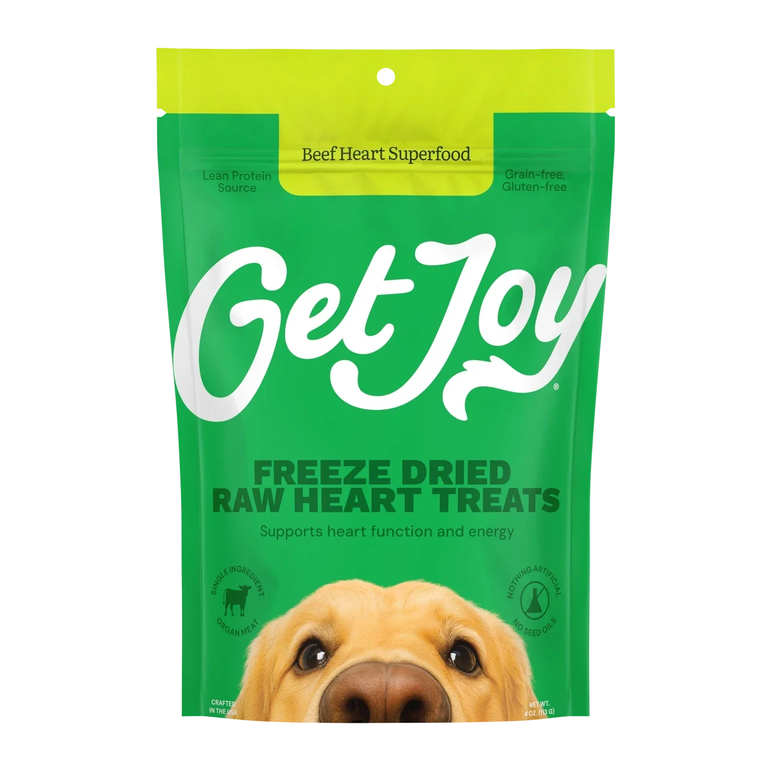 Get Joy freeze dried beef heart dog treats support heart health with protein-rich ingredients