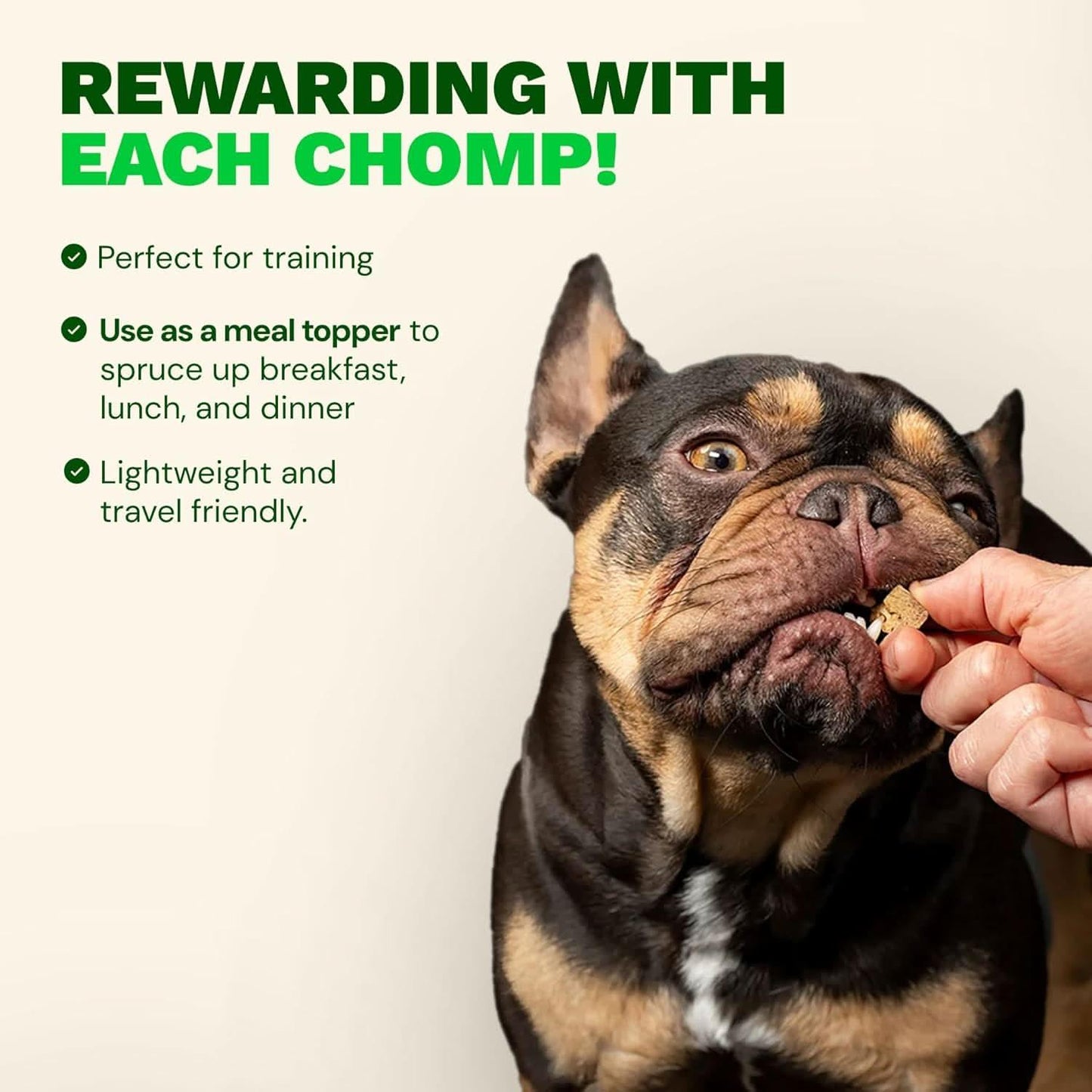 Get Joy freeze dried beef liver dog treats for training, meal topping, and lightweight convenience