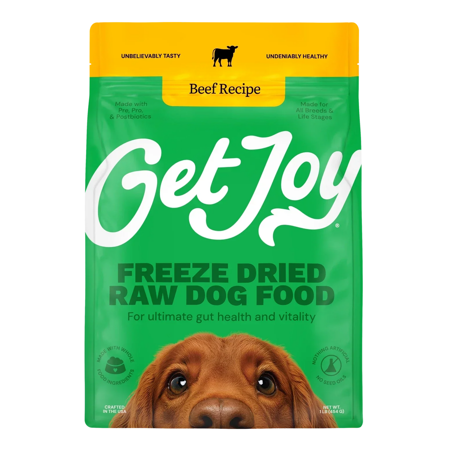 Get Joy Freeze Dried Raw Dog Food in beef recipe for ultimate gut health and vitality