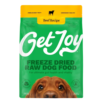 Get Joy Freeze Dried Raw Dog Food in beef recipe for ultimate gut health and vitality