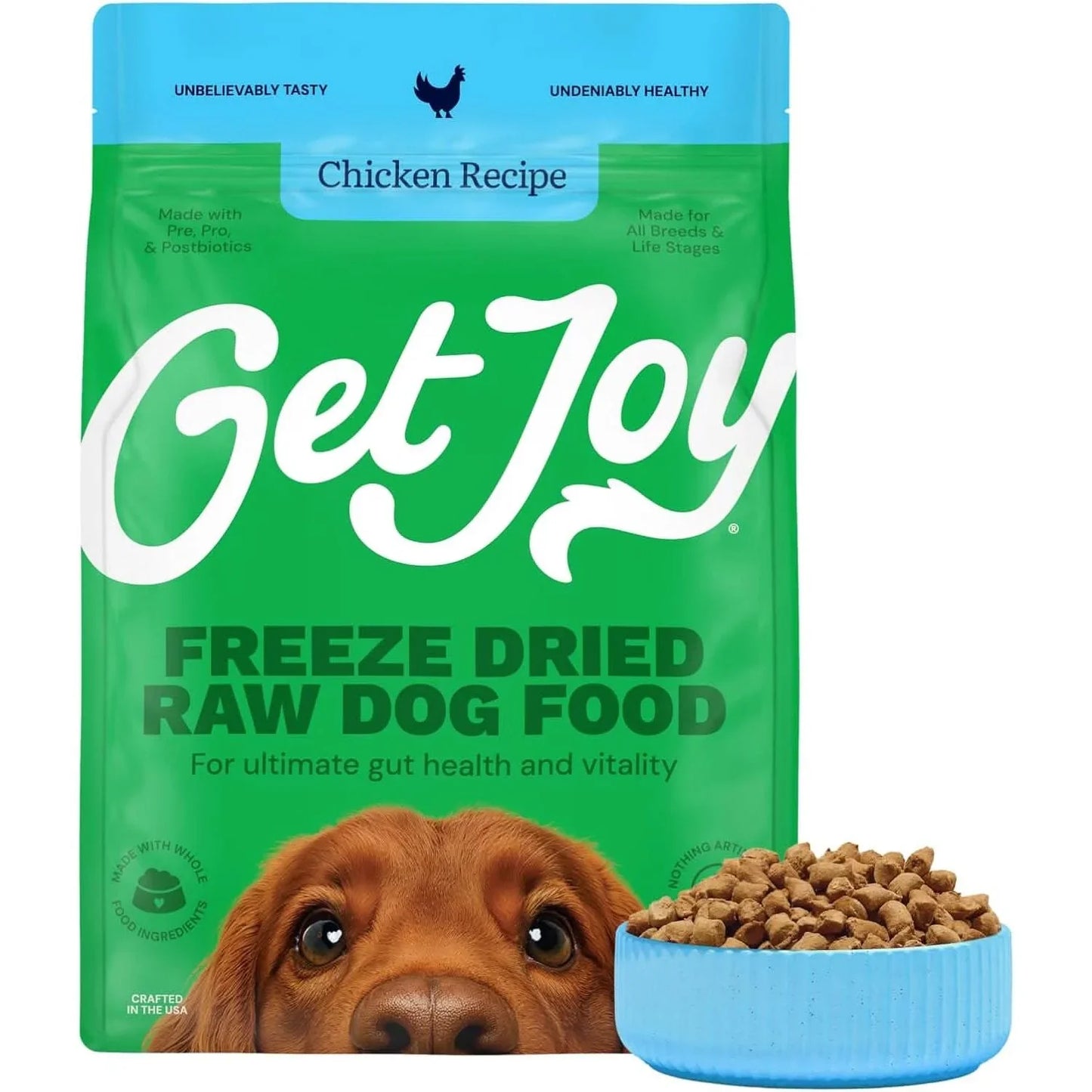 Get Joy Freeze Dried Raw Dog Food in Chicken Recipe for ultimate gut health and vitality