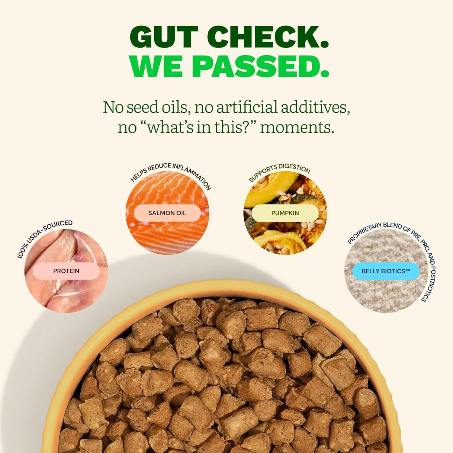 Get Joy Freeze Dried Raw Dog Food in a bowl with key health benefits highlighted