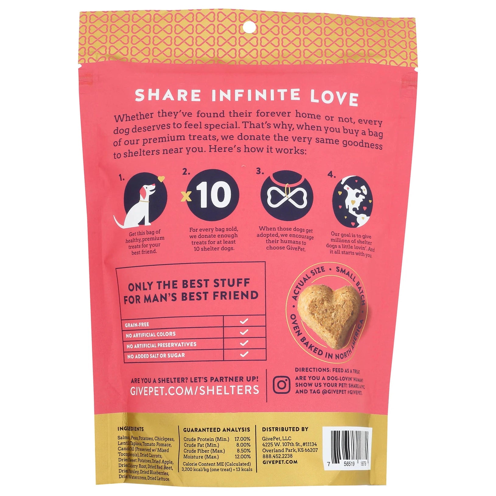 GivePet Campfire Feast dog treats in a resealable bag promoting shelter donations