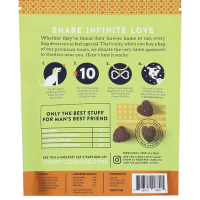 GivePet soft and chewy dog training treats in a resealable bag promoting shelter donations