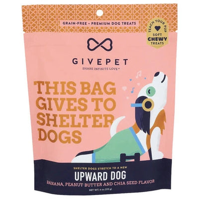 GivePet soft chewy dog training treats in banana, peanut butter, and chia seed flavor with a donation promise