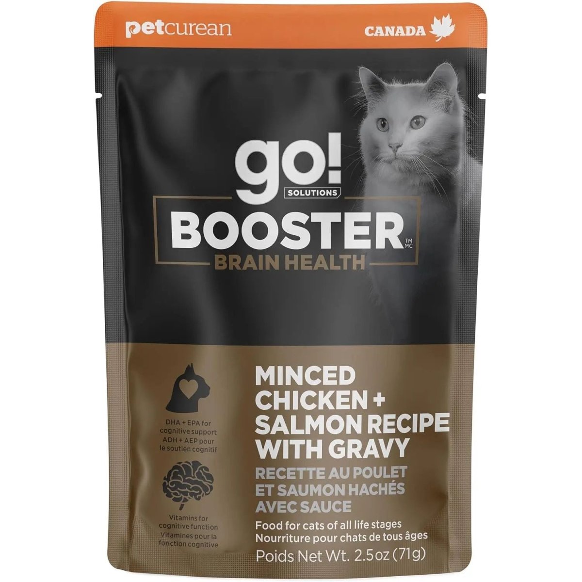 Go! Solutions Booster Brain Health Minced Chicken & Salmon with Gravy Wet Cat Food 24ea/2.5 oz - Talis Us
