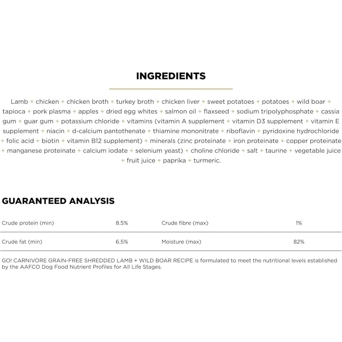 Go! Solutions Carnivore Grain - Free Shredded Lamb & Wild Boar Recipe Dog Food 12ea/12.5 oz - Talis Us
