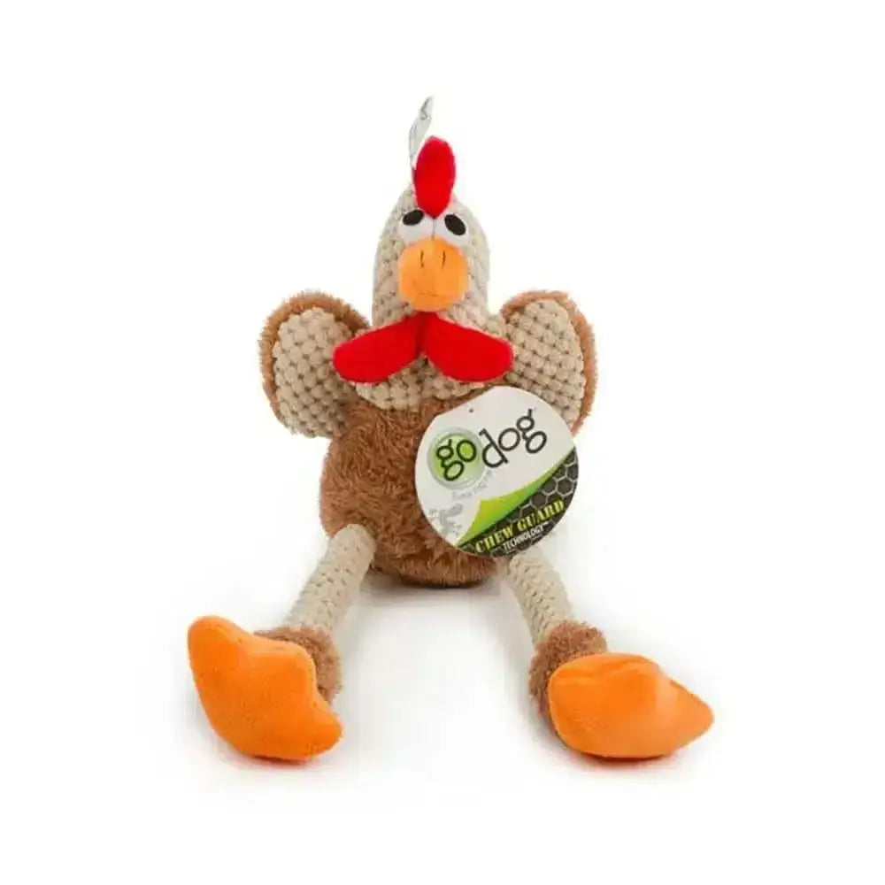 GoDog large rooster dog toy with textured body and squeaker, perfect for playful dogs