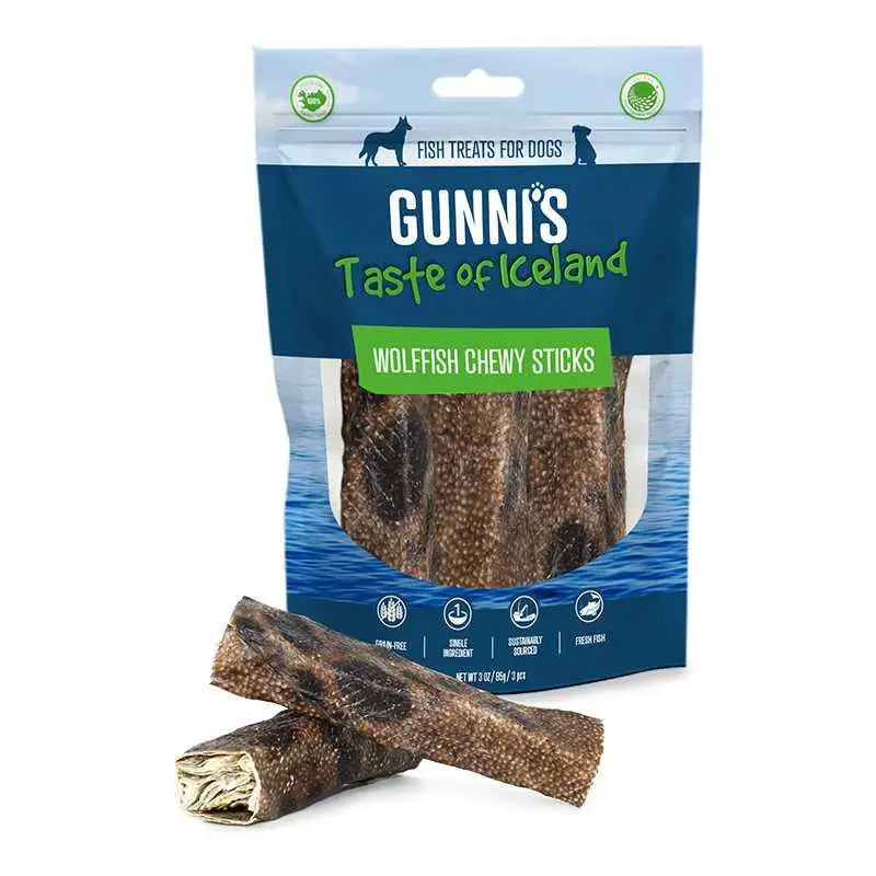 Gunni's Taste of Iceland Omega Rich Wolffish Skin Chewy Sticks 3 Piece Dog Treats - Talis Us