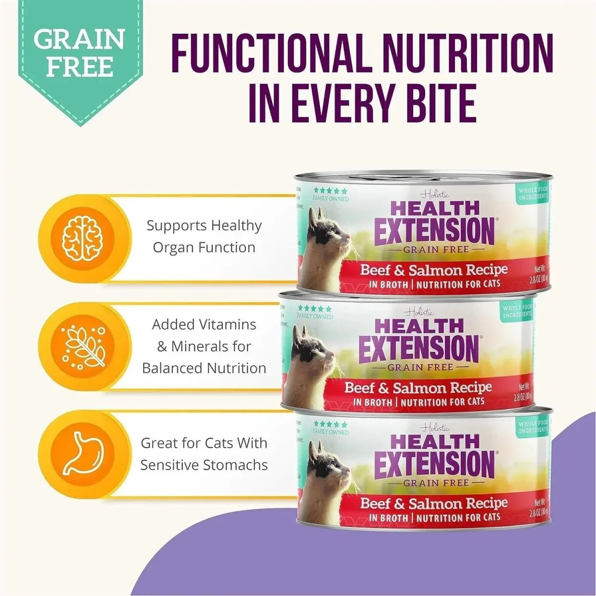 Health Extension Beef & Salmon Grain - Free Wet Cat Food 24 / 2.8 oz - Talis Us