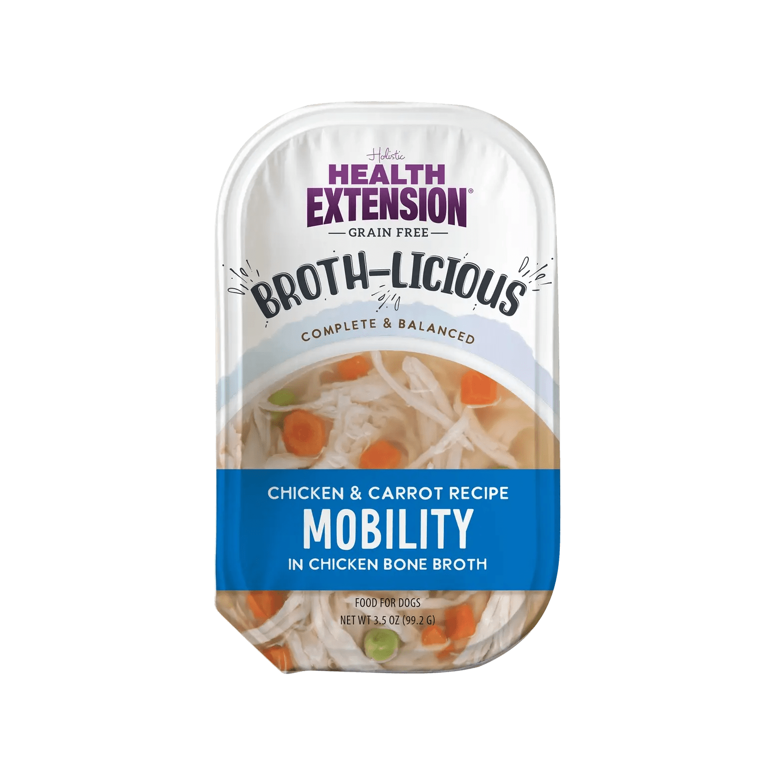 Health Extension Broth-Licious Chicken and Carrot Recipe mobility support wet dog food in chicken bone broth