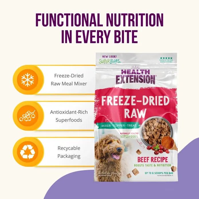 Health Extension Super Bites Beef Recipe Freeze - Dried Raw Dog Food Mixer - Talis Us