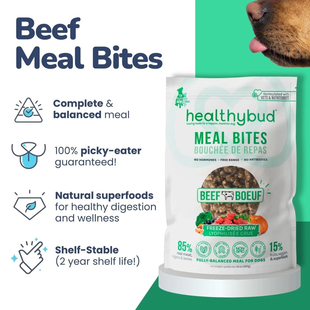 Healthybud Beef Meal Bites Freeze - Dried Dog Food 14Oz - Talis Us