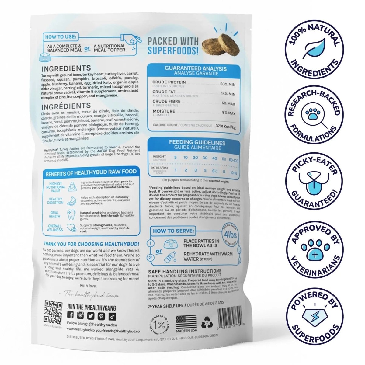 Healthybud Turkey Patties Freeze - Dried Dog Food 14 oz - Talis Us