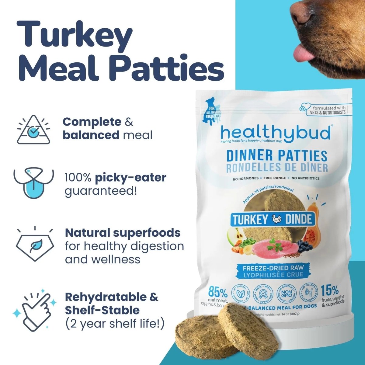 Healthybud Turkey Patties Freeze - Dried Dog Food 14 oz - Talis Us