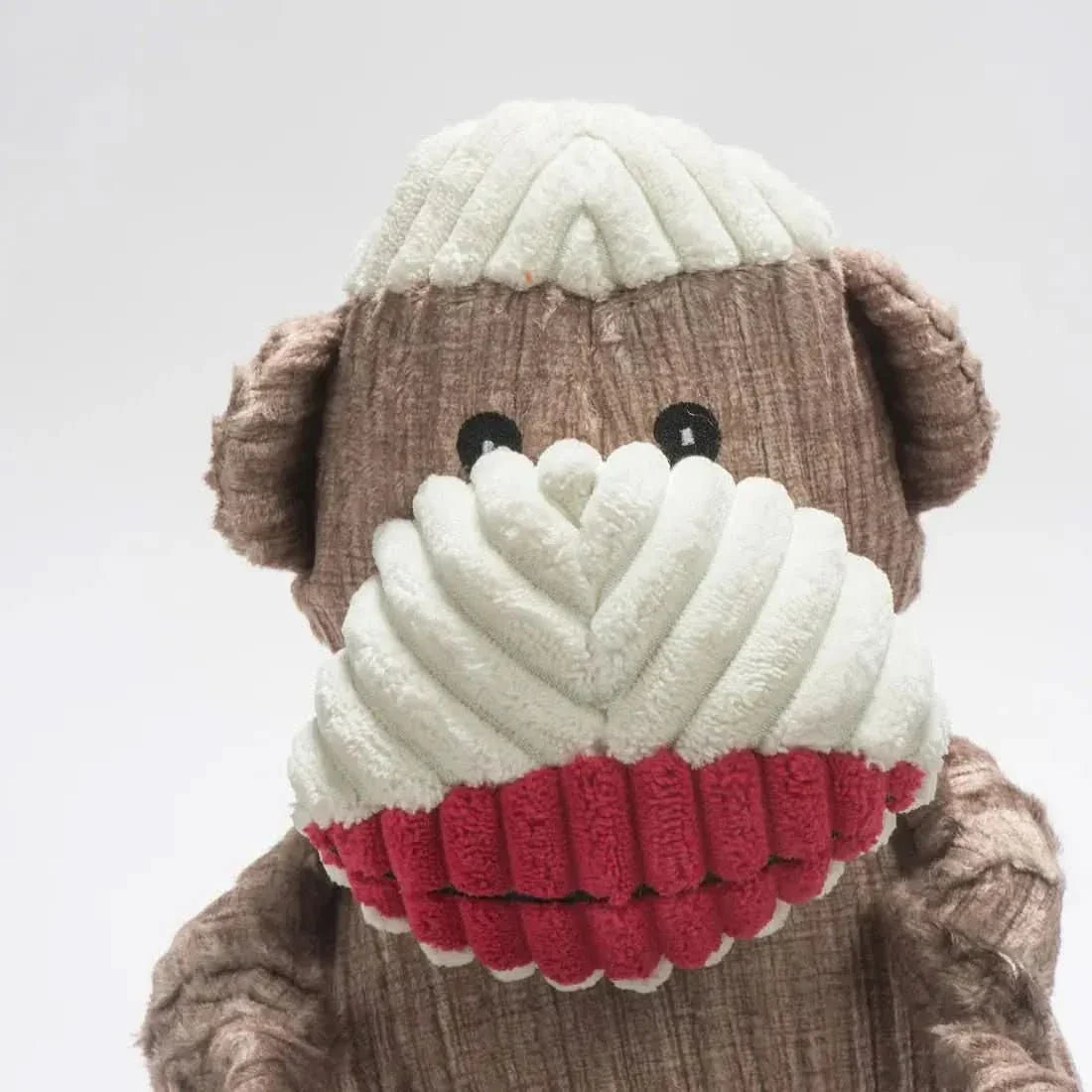 HuggleHounds Sock Monkey Durable Plush Corduroy Knottie Squeaky Dog Toy - Talis Us