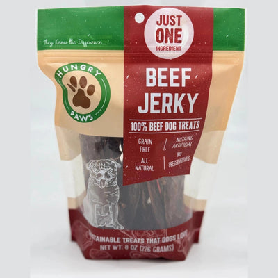 Hungry Paws beef jerky dog treats made with 100% beef, all natural, and grain-free for dogs