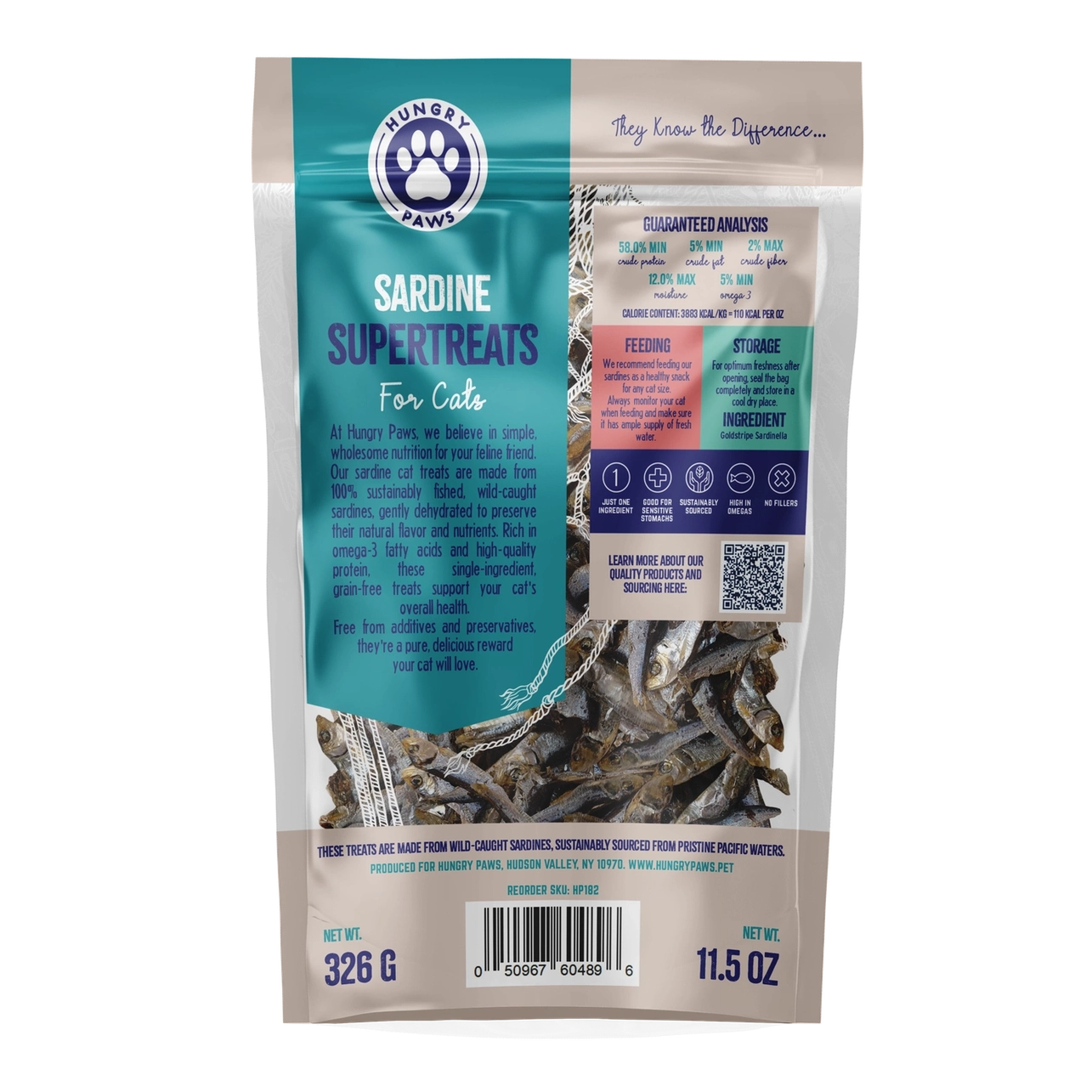 Hungry Paws Sardine Treats for Cats in a Resealable Bag, All-Natural Ingredients
