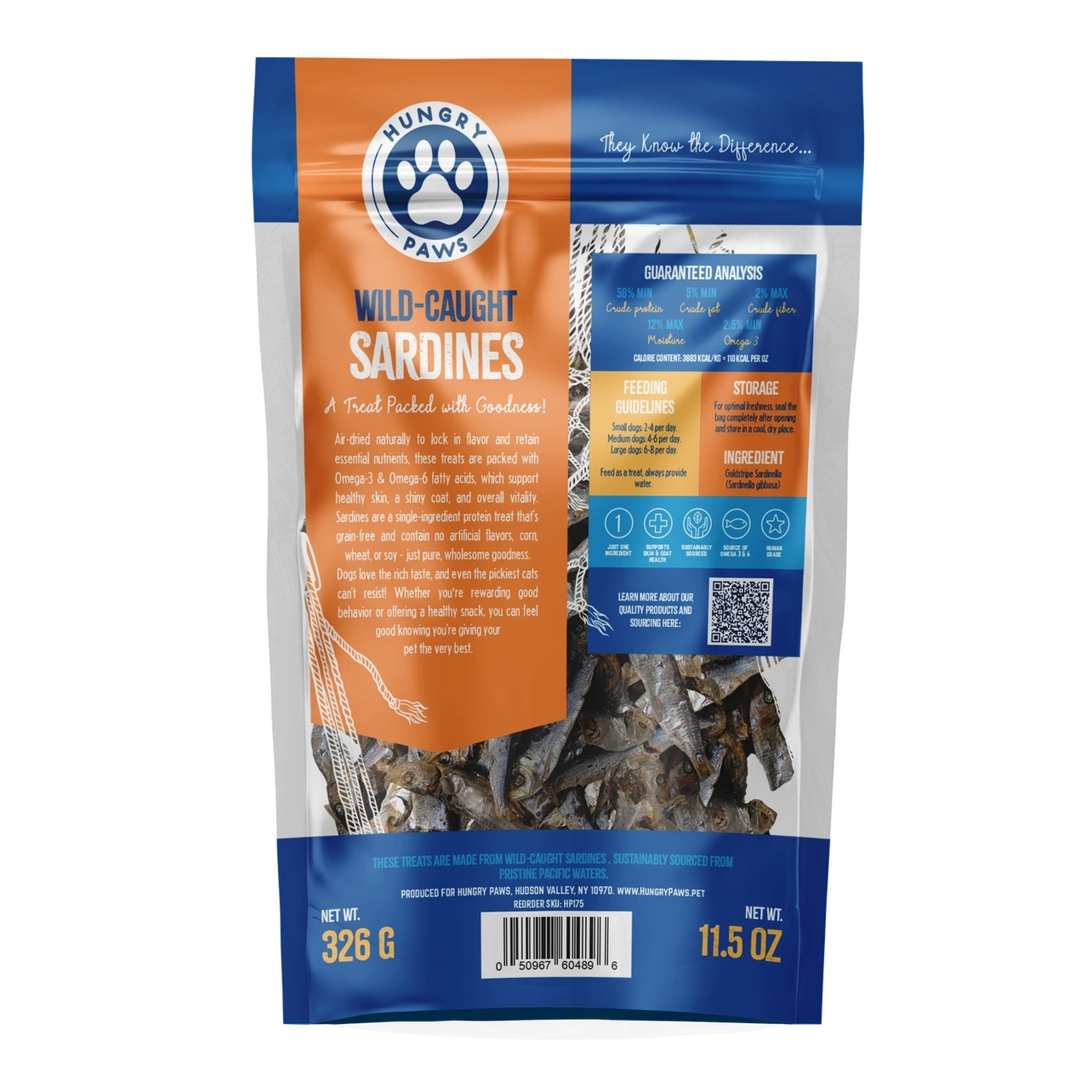 Hungry Paws Wild-Caught Sardine Treats for Dogs, 326g, Healthy Dog Snack Packed with Goodness