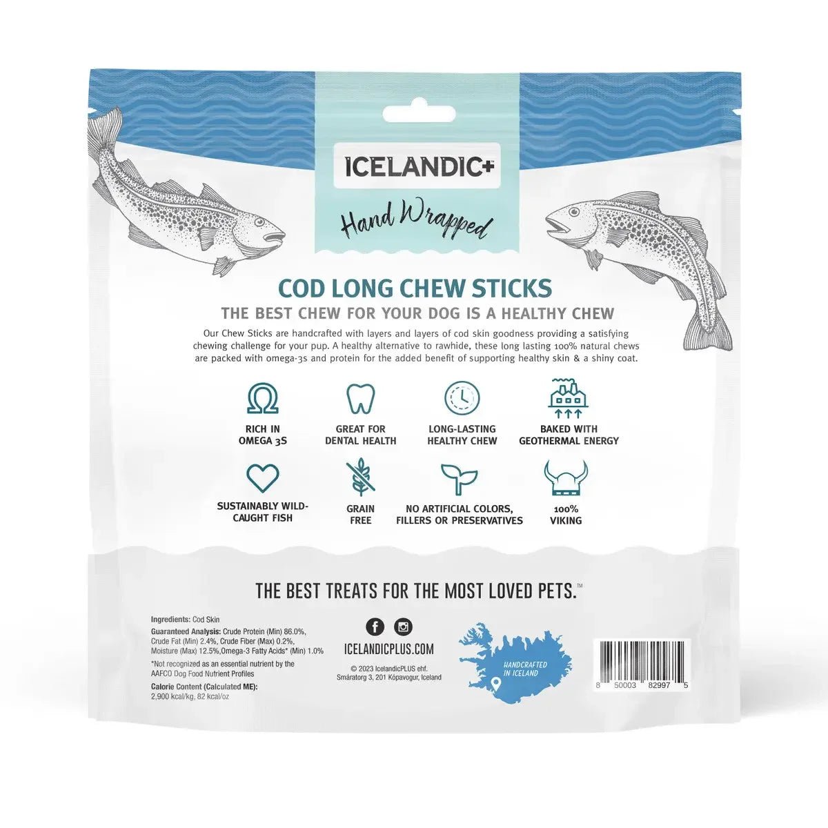 Icelandic+ Fish Dog Treats Cod Skin Hand Wrapped Chew Stick - Talis Us