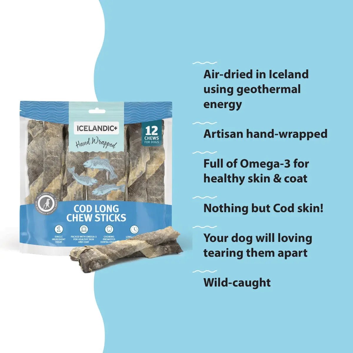 Icelandic+ Fish Dog Treats Cod Skin Hand Wrapped Chew Stick - Talis Us