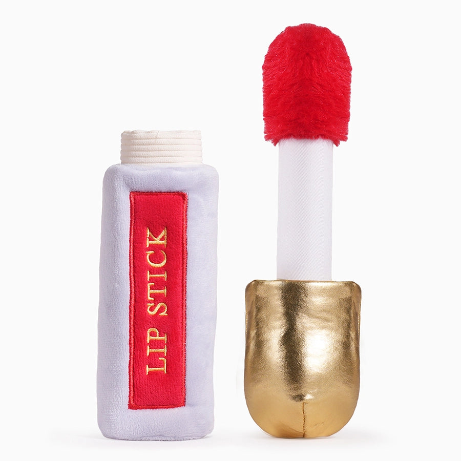 Hugsmart Pet interactive lipstick dog toy designed for fun playing with plush texture and vibrant colors