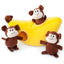 ZippyPaws interactive plush dog puzzle toy featuring a banana and three playful monkey characters