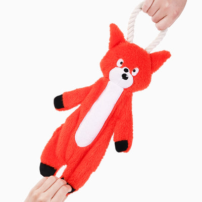 Jumbo fox dog rope toy by Hugsmart Pet with plush body and durable rope for interactive play