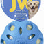 JW crackle ball dog toy in blue with crunchy bottle material for fun and engagement