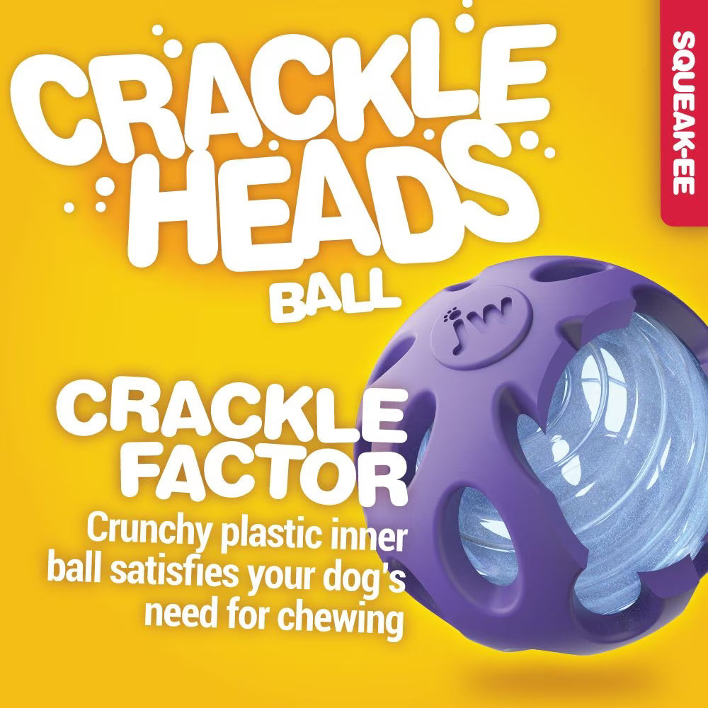 JW Crackle Ball Dog Toy with crunchy plastic for satisfying your dog's chewing needs