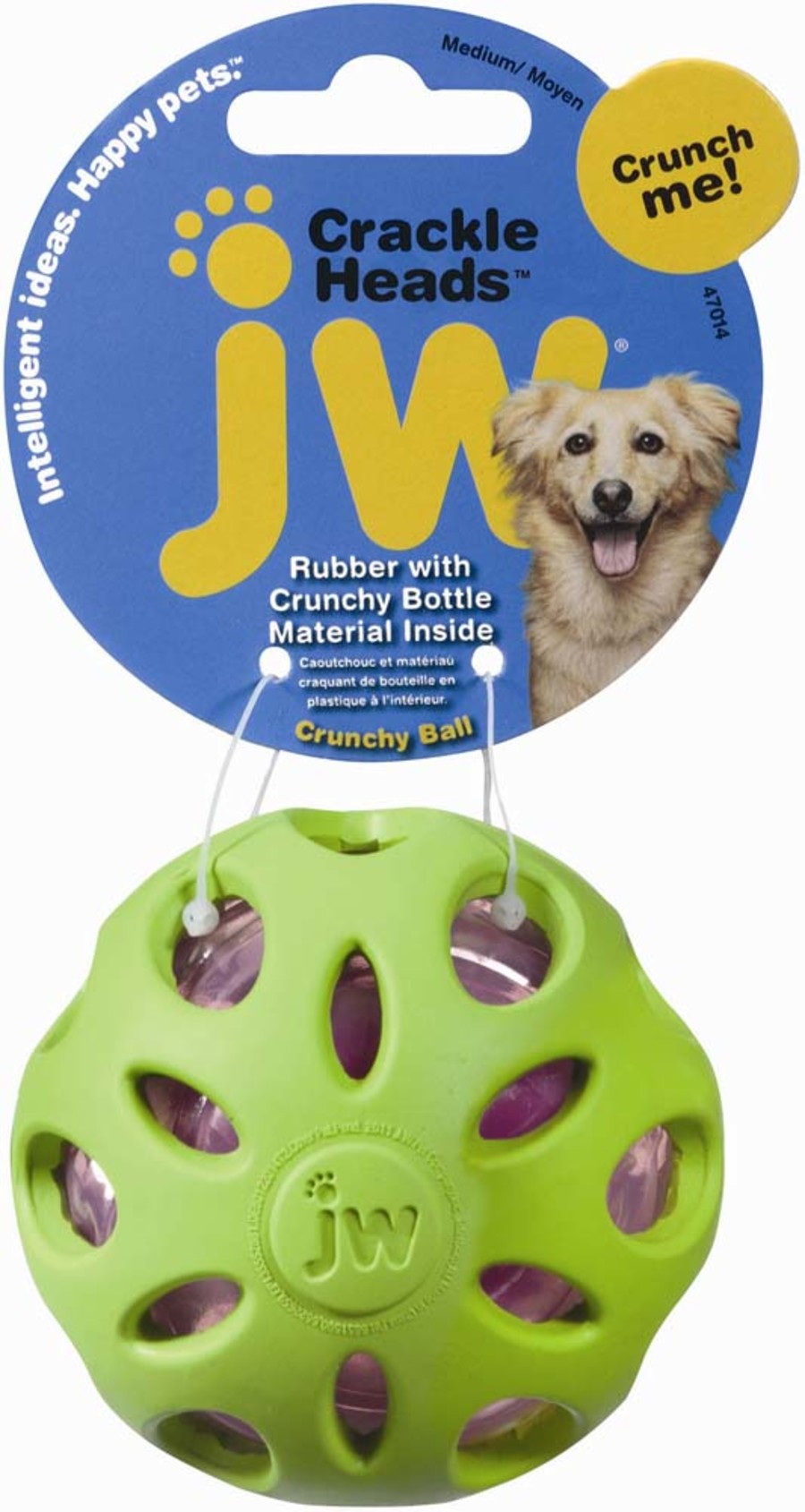 JW Crackle Ball Dog Toy in Green with Crunchy Bottle Material for Fun and Engaging Play