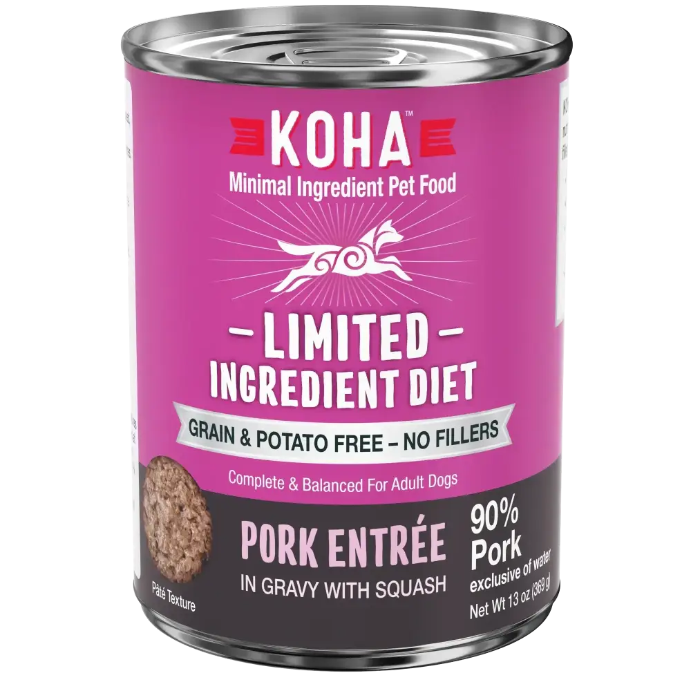 KOHA Limited Ingredient Diet Pork Entrée Wet Dog Food 13oz Cans Case of 12 KOHA