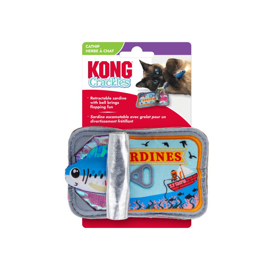 KONG Crackles Sardine Cat Toy with Bell for Flipping Fun and Catnip Excitement