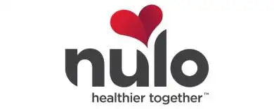 The logo features the word ’nulo’ in bold, dark gray lowercase letters with a stylized red heart above it and the tagline ’healthier together™’ beneath.