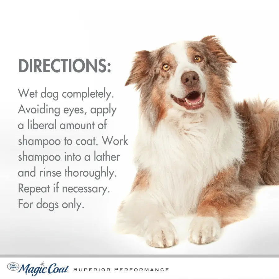 Four Paws detangling dog shampoo for mats instructions on grooming a dog with a shiny coat